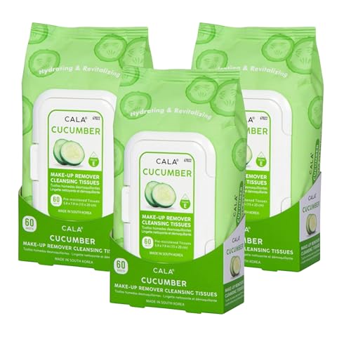 Cala Cucumber Makeup Remover Wipes - 3 Pack, 180 Sheets, Gentle & Hydrating Cleansing Tissues