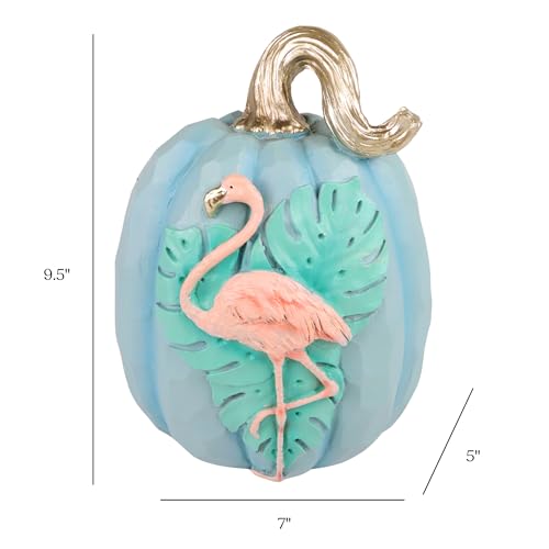 Coastal Pumpkin Decor with Flamingo & Tropical Leaves - Fall Halloween Beach House