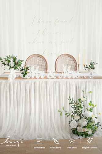 14FT Off-White Table Skirt for Wedding - Chiffon Desk Skirt with Velcro