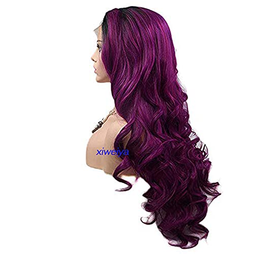 xiweiya Long Ombre Purple Wigs with Dark Roots Side Part 13x3 Lace Front Wigs for Women Drag Queen Wig 26 Inch Heat Resitant Wig 180% Density Hair-replacement Wigs Long Purple Hair