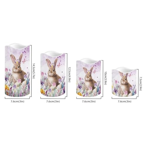Easter Bunny Purple Floral Flameless Candles Set with Remote & Timer - Color Changing LED Pillars