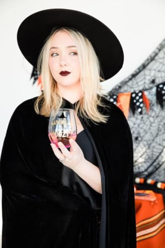 Halloween Stemless Wine Glass - Witch Way to the Booze, 15 oz - Spooky Fall Drinkware
