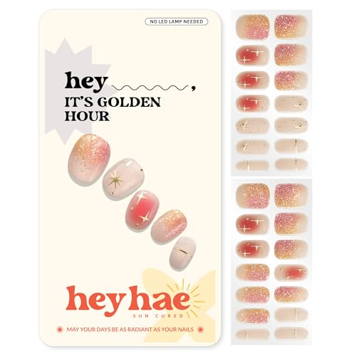 Semi Cured Gel Nail Strips - Hey, It's Golden Hour - Sun & UV Cure, Easy Application