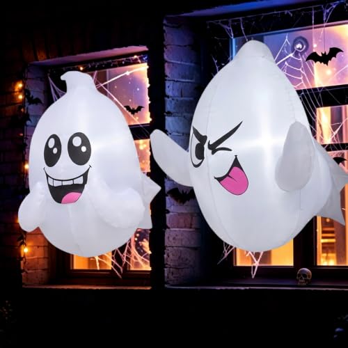 2 Pack Halloween Inflatable Window Ghosts with LED Lights - 2.6 FT Outdoor Decor