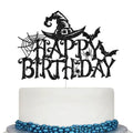 Halloween Birthday Cake Topper Witch Bat Spider Glitter Decor - Black