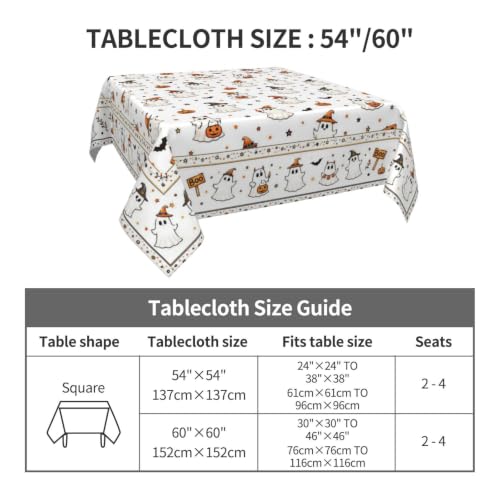 Autumn Halloween Tablecloth 60 Inch Square Ghost Design - White Ghost