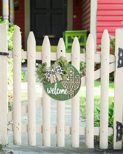 Putuo Decor Cactus Western Aztec Welcome Door Sign 12-Inch Wooden Wreath