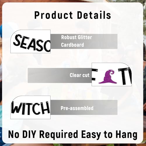 Halloween Witch Birthday Banner - Black Glitter Hanging Decorations