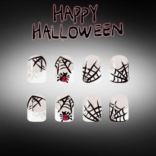 Halloween Press On Nails - White French Tip Square Fake Nails Style-29