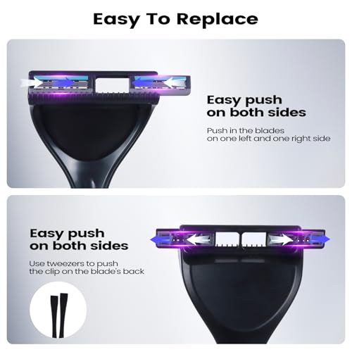 ETbyto Back Shaver for Men - Retractable Long Handle Back Hair and Body Shavers,Replaceable Multi-Layer Double Blades（8PCS）, Ergonomic DIY Wet or Dry Shaving Solution - Black