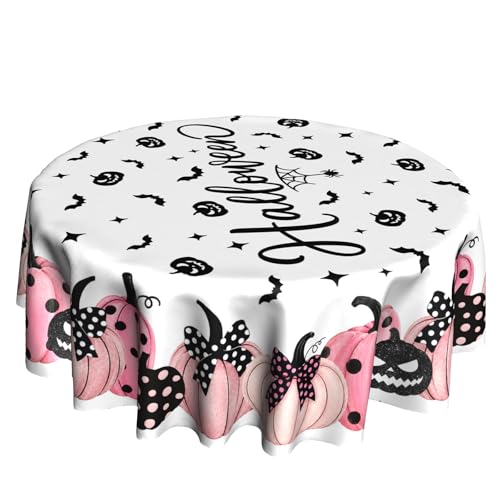 Halloween Pumpkin Bat Round Tablecloth 60 Inch Fall Thanksgiving Decor