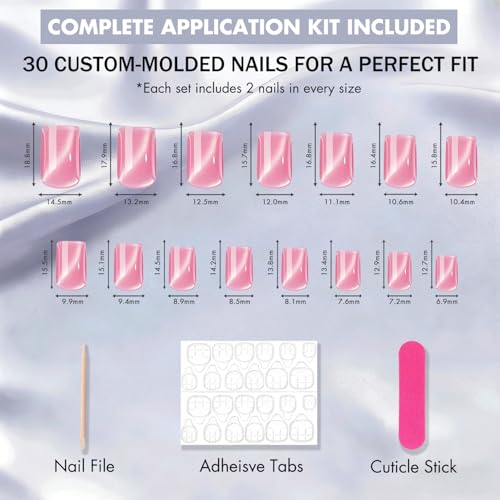 Cat Eye Short Press-On Nails with Glitter Finish - Black Pink Square Variation