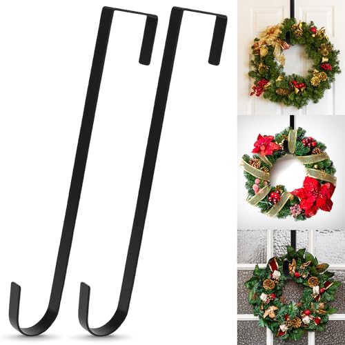 Narrow Style 12-Inch Black Wreath Hanger - 2 Pack for Front Door