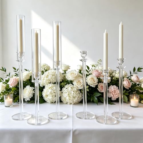 6-Piece Clear Acrylic Candle Holder Set for Weddings & Events - Variation of Clear / 6