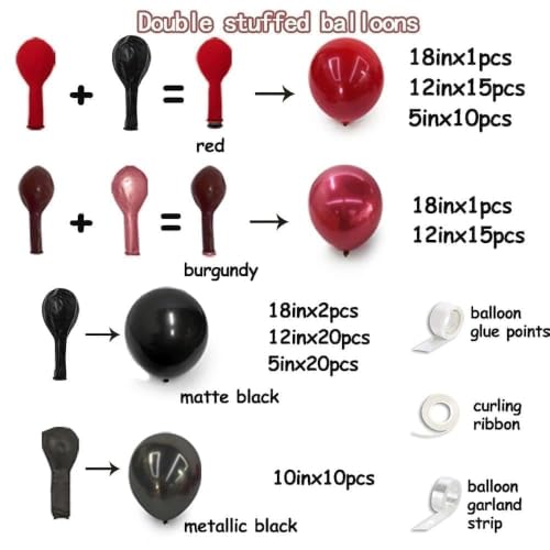 Double Stuffed Black Red Balloon Arch Kit - Burgundy & Black Party Decor