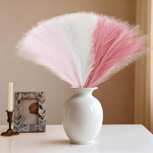 Artificial Pampas Grass Set - Blush Pink White, 30 pcs, 21.6" Faux Flower Decor