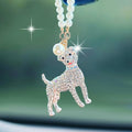 White Sparkling Dog Car Mirror Hanging Ornament with Pearl Chain - Bling Rearview Mirror Accessory