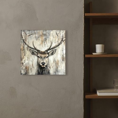 Deer Wall Art Canvas - Woodland Animal Poster for Country Bedroom & Kitchen 24x24 - Deer