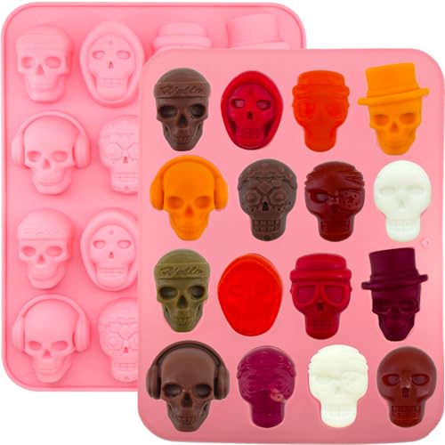 Halloween Skull Silicone Molds Set - 32 Cavities for Candy, Chocolate & Cake Decorations