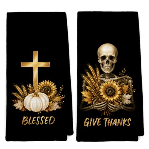 Fall Christian Kitchen Towels Set of 2 - 16x24 Waffle Honeycomb Dishcloths Variation: Fall31
