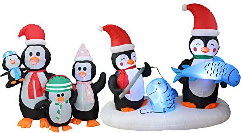 Christmas Inflatable Decorations Bundle - Penguins with Lights for Indoor Outdoor Festive Party