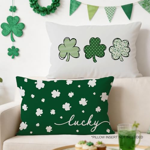 St Patrick's Day Lucky Clover Throw Pillow Cover 12x20 Inch Set of 2