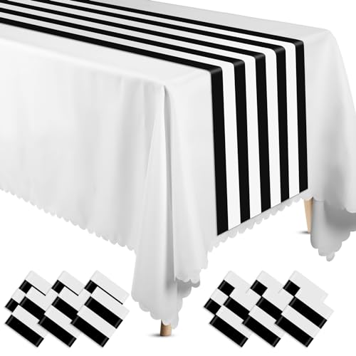 6 Pcs Black White Striped Plastic Table Runners for Halloween Festive Decor