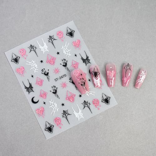 Halloween Nail Art Stickers 3D Self-Adhesive Decals Pumpkin Bat Ghost Pink Glitter - Variation of This Listing 4