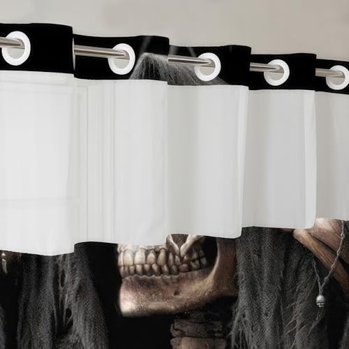 No Hook Halloween Skull Shower Curtain with Snap-In Liner - Gothic Skeleton Bathroom Decor - Axkl Variation
