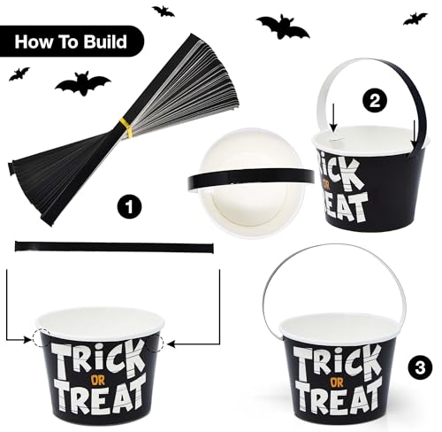 50 Halloween Trick or Treat Snack Cups with Handles - 9 oz Paper Cups for Party