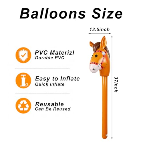 6 Pack PVC Horse Stick Balloons - Cowboy Western Party Decorations