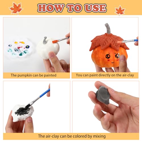 Large Pumpkin Painting Kit with Air-Dry Clay & Brushes - Fall Craft Supplies, 48 Pieces