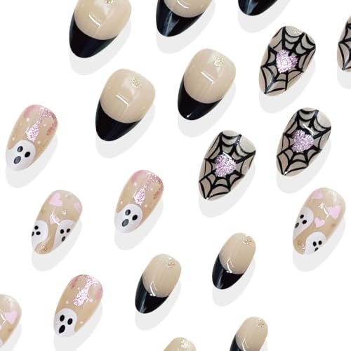 Halloween Press On Nails Black French Tip Short Almond - Style 31