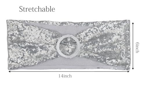 50 Pack Silver Sequin Chair Sashes with Buckles - Elegant Party Wedding Decor