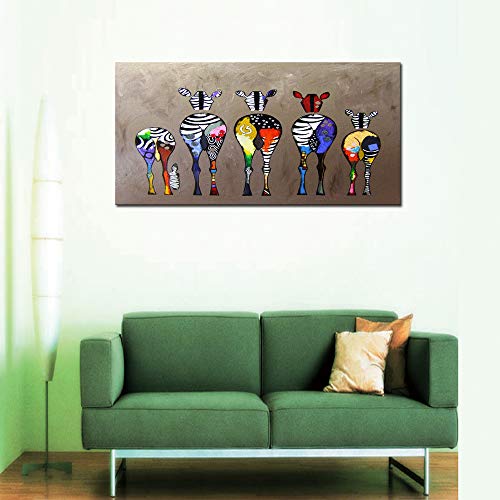 Colorful Zebra Canvas Wall Art - 40" x 20" Modern Animal Painting Ready to Hang