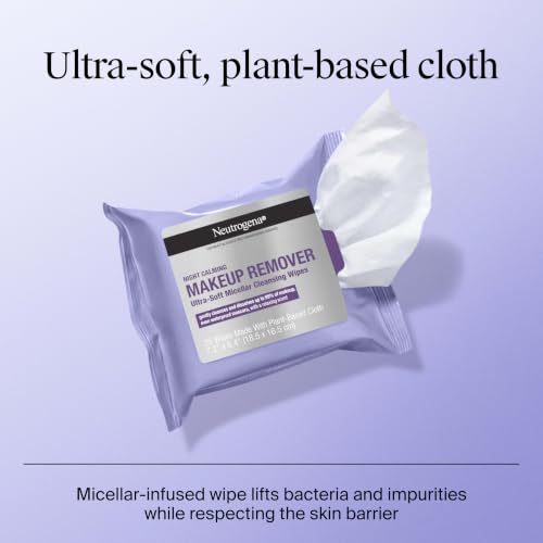 Neutrogena Night Calming Makeup Remover Wipes - 25 Count, Gentle & Relaxing