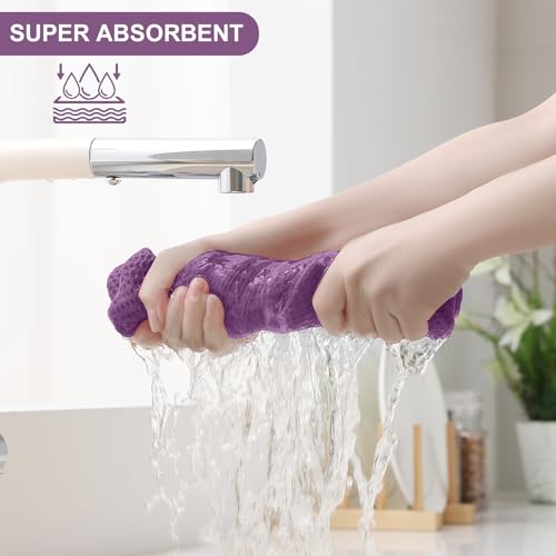 Purple Cotton Kitchen Towels & Dishcloths Set - 8 Pack, Soft & Absorbent
