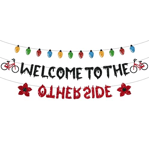 Halloween Birthday Party Banner - Welcome to the Other Side Upside Down Horror Decorations