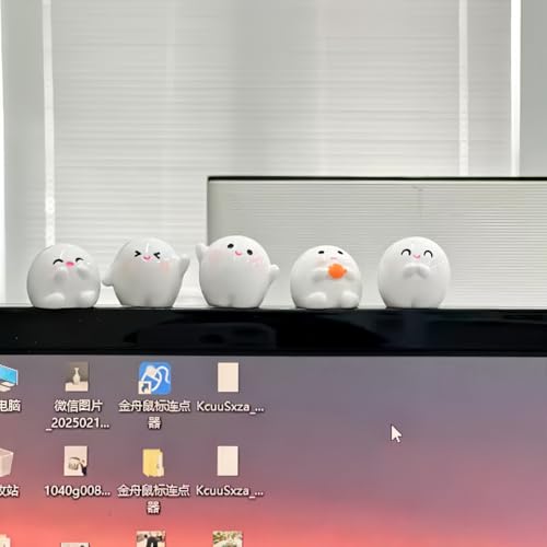 White Ghost Mini Figurines Set Car Dashboard Decor - 6PCS Whimsical Interior Accessories