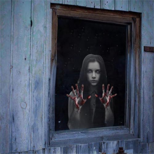 Halloween Window Clings Decor - Scary Female Ghost Static Stickers for Glass Doors & Windows