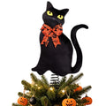 Halloween & Christmas Black Cat Tree Topper with Changeable Bows - 11.8 Inch Decor