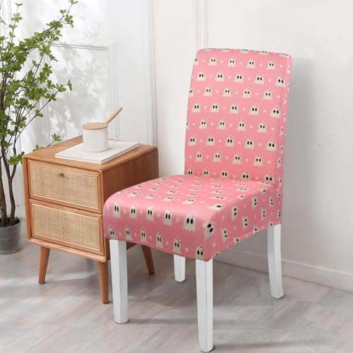 Pink Halloween Chair Covers Set of 6 Ghost Dining Slipcovers - Elastic Washable Protectors