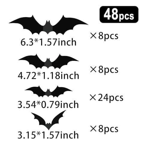 Halloween Wall Decor 48pcs 3D PVC Bat Stickers Creepy Home & Party Decorations