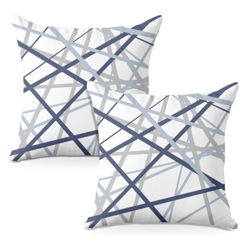 Abstract Line Art Navy Blue Throw Pillow Cases Pack of 2 - 18x18 Inches