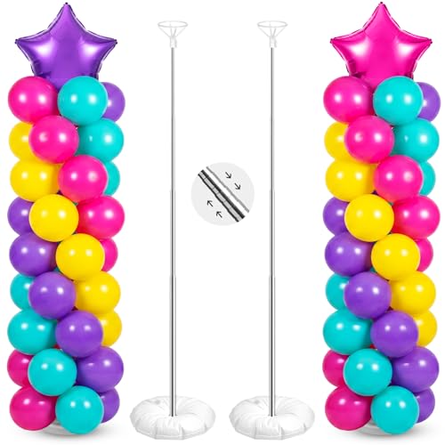 Dollhouse Party Balloon Column Kit - 163 Pcs with Color Variations Hot Pink, Purple, Cyan Blue, Yellow