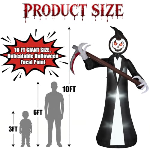 10FT Inflatable Halloween Grim Reaper with Rotating Head & LED Lights