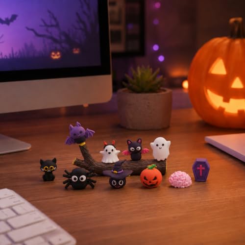 Halloween Miniature Figurine Set with Resin Tree Branch - Spooky Desk Decor - Halloween