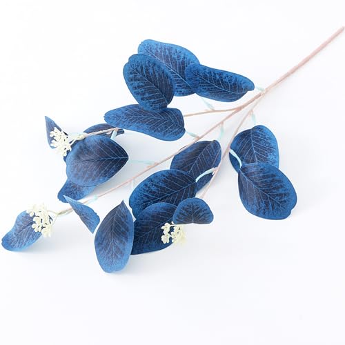 Artificial Eucalyptus Stems - Blue Faux Silver Dollar Leaves, 20 Inch, Mixed Blue, 12 Pack - Home Decor