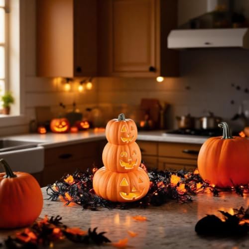 Halloween 3-Tier Light-Up Jack-O’-Lantern Pumpkin Decoration - Indoor/Outdoor Fall Decor