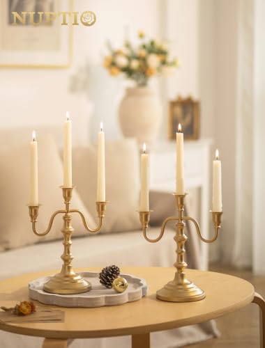 Gold 3-Arm Candle Holder Set - Brass Candelabra for Dining & Decor - 2 Pcs